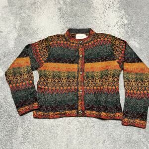 Alpaca Pete’s Sweater Womens Medium Button Cardigan Fair Isle Peru 100% Alpaca